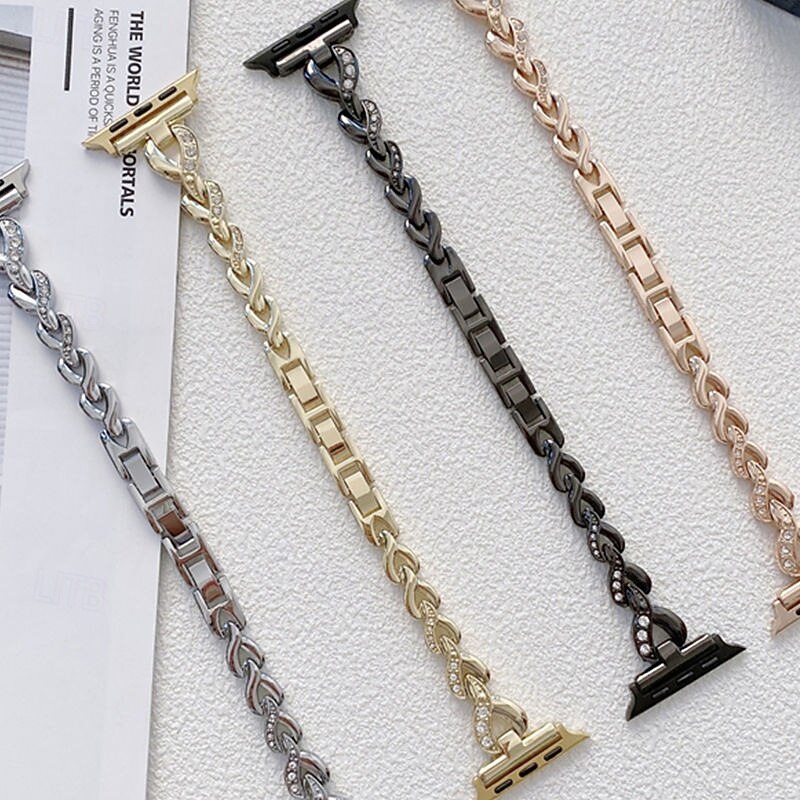 Solo Loop Compatible with Apple Watch band 38mm 40mm 41mm 42mm 44mm 45mm 49mm Bling Diamond Metal Clasp Adjustable Alloy Strap Replacement Wristband for iwatch Ultra 2 Series 9 8 7 SE 6 5 4 3 2 1 - Main Image