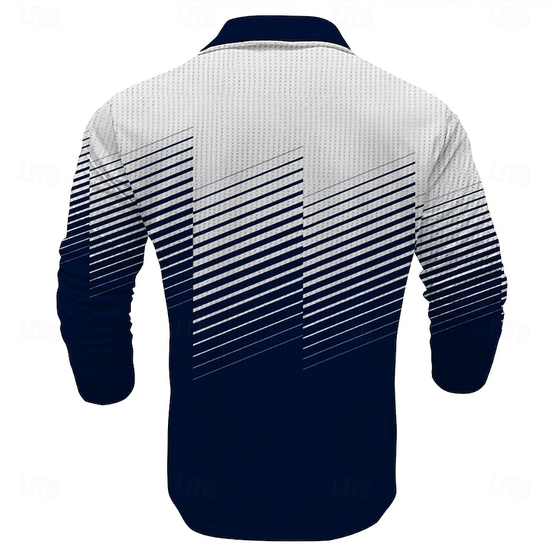 Men's Geometric Waffle Polo Shirts Golf Shirt Long Sleeve Polo Shirts Collared Shirts Casual Vacation Wear Formal Wear Festival Wear Buttons 3D Print Spring Fall Winter Blue2