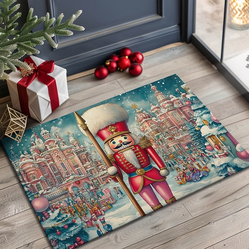 Christmas Decoration Doormat Xmas Nutcracker Kitchen Mat Floor Mat Non-Slip Area Rug Oil Proof Rug Indoor Outdoor Mat Bedroom Decor Bathroom Mat Entrance Rug