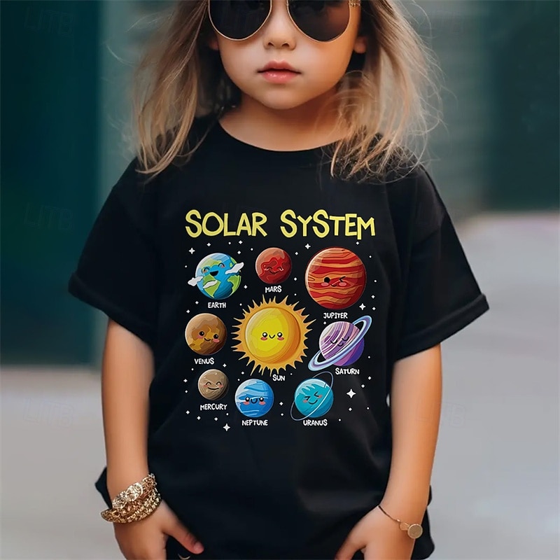 100% Cotton Kids Girls' Black White Graphic Sky / Galaxy T shirt Tee Crew Neck Short Sleeve Outdoor Daily Vacation Classic Casual Print Summer2