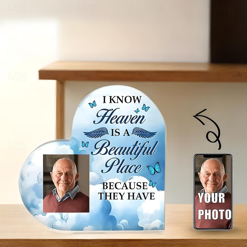Personalized Acrylic Photo Plaque Custom Memorial Gifts Plaque Heart Picture Frame - Memory of Mother, Father, Grandma, Grandpa 10*10cm3