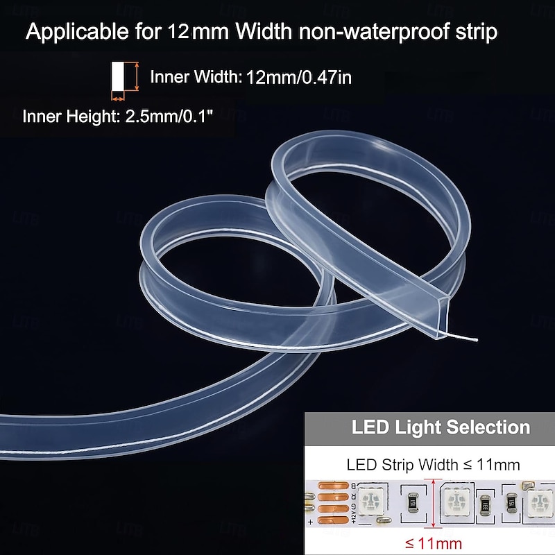 Silicone Tube Sleeve Stip Light 16.5ft/5M or 33ft/10M, 8/10/12mm Flexible LED Channel, IP67 Waterproof Protective Cover for 3528/5050/5630/3014 LED Lights3