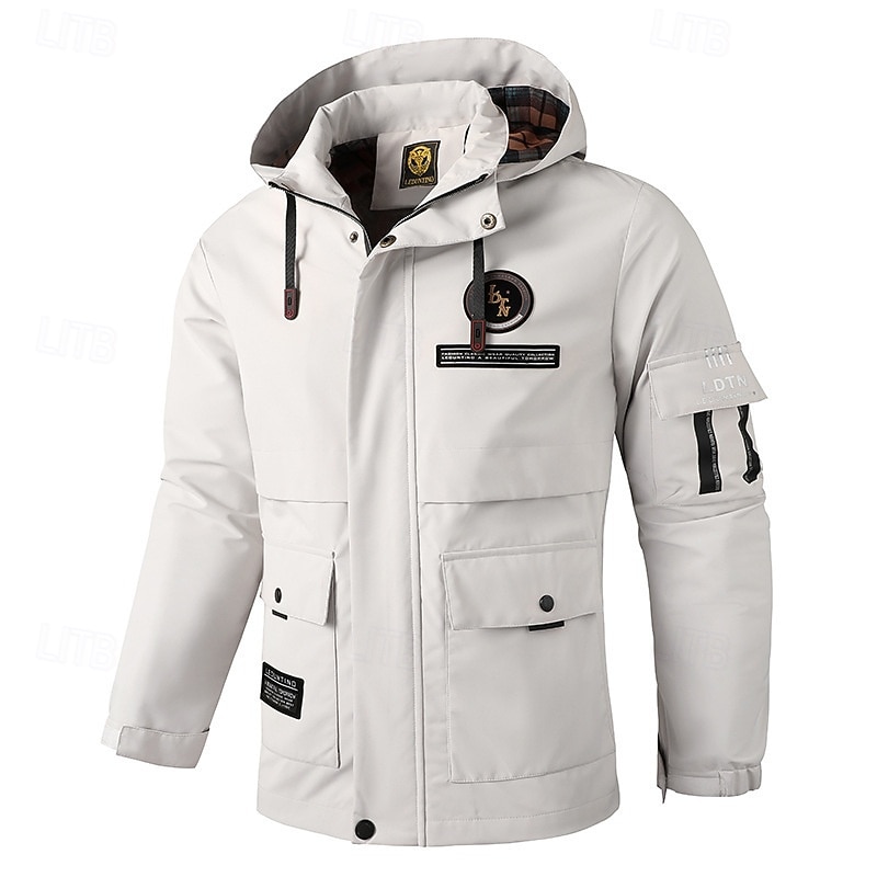 Men's Winter Jacket Sport Coat Raincoat Hiking Jacket Outdoor Camping & Hiking Waterproof Windbreaker Zipper Pocket Fall Winter Solid Color Fashion Streetwear Hooded Regular Black White Burgundy