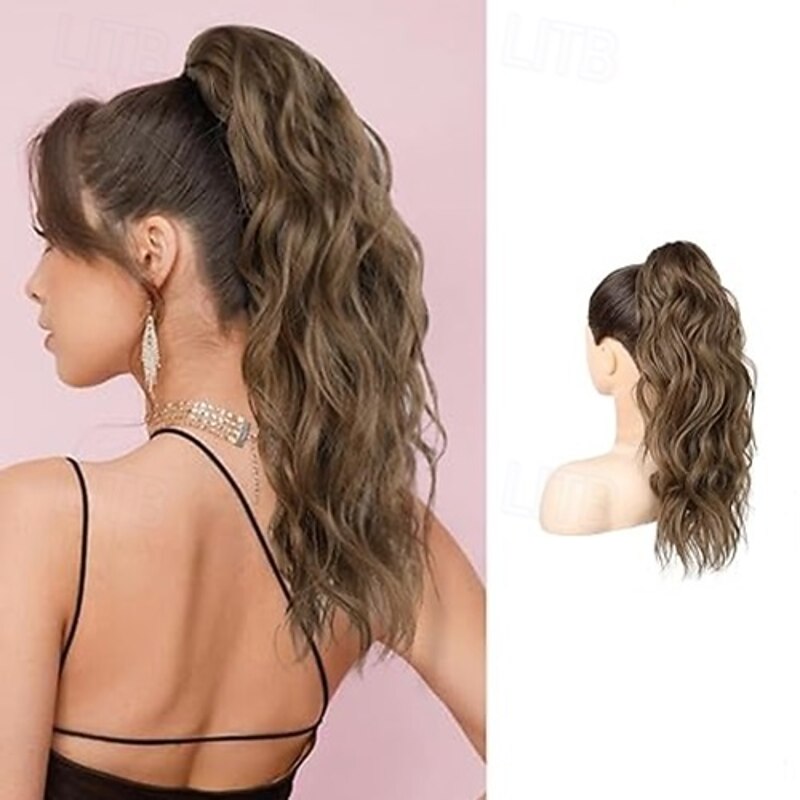 Ponytail Extension, 18" Wavy Claw Clip Ponytail Extensions Shoulder Length Curly Wavy Claw Clip in Ponytail Hair Extensions Synthetic Fake Pony tails Hairpieces4