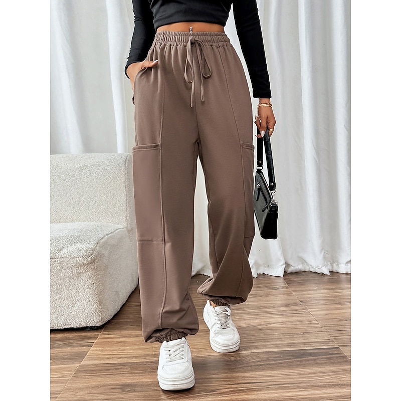 Women's Active Active Streetwear Trousers Full Length Pocket Stretchy dark brown Fall Winter3