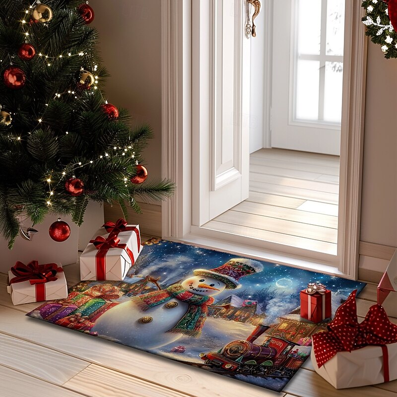 Christmas Decoration Doormat Xmas Town Snowman Kitchen Mat Floor Mat Non-Slip Area Rug Oil Proof Rug Indoor Outdoor Mat Bedroom Decor Bathroom Mat Entrance Rug4