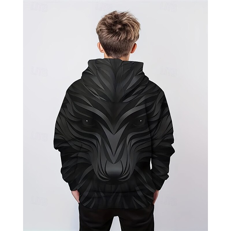 Boys 3D Graphic Animal Hoodie Long Sleeve Spring Fall Fashion Streetwear Kids 4-12 Years Hooded Outdoor Casual Daily Regular Fit2