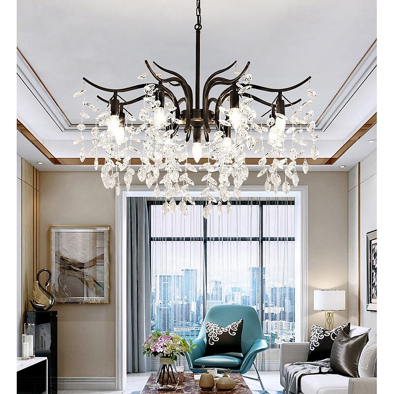 LED Modern Chandelier Lamp LED Crystal Chandeliers Gold Black Chandelier Luxury Lighting Kitchen Dining Living Room Bedroom Lamp Lustre Pendente 9-Light