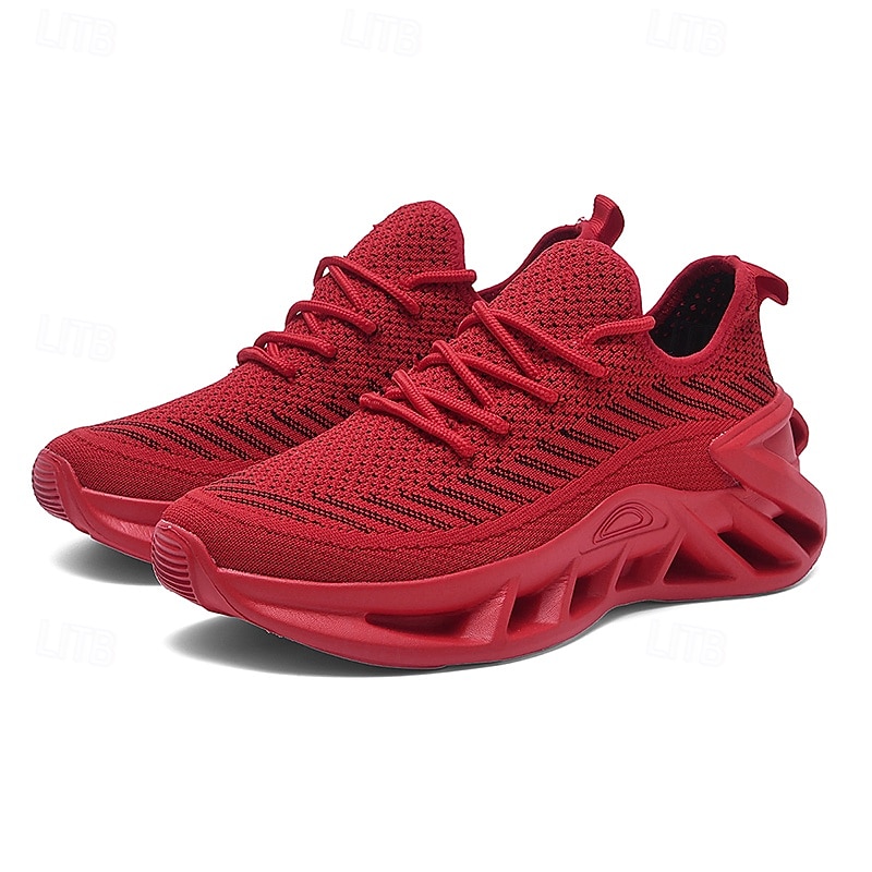 Men's Red Breathable Flyknit Running Sneakers with Lightweight Cushion Sole – Ideal for Workouts and Daily Wear4