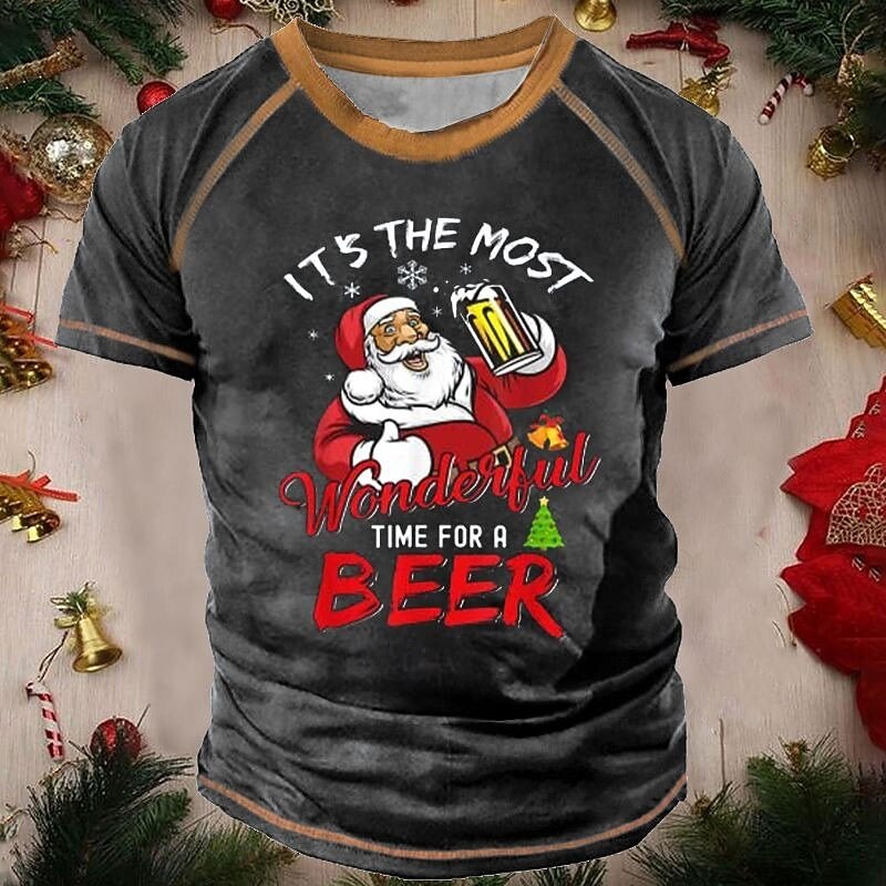 Christmas Men's Funny Christmas 3D T-shirts Tee Santa Claus Graphic Prints Crew Neck Black Red Blue Green 3D Print Outdoor Short Sleeve Patchwork Print Clothing Apparel Polyester Sports Designer3