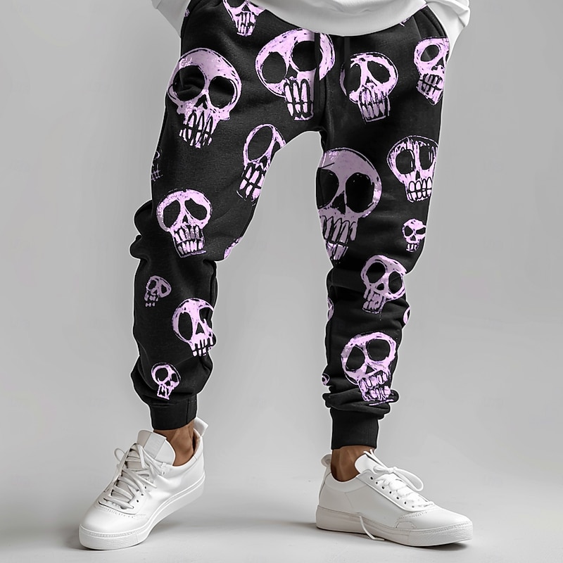 Halloween Men's Cool Skulls Halloween Costumes Sweatpants Joggers Pants Trousers Mid Waist Drawstring Elastic Waist Dark Party Evening Wear Dailywear Pocket Spring Fall Winter 3D Print Light Green