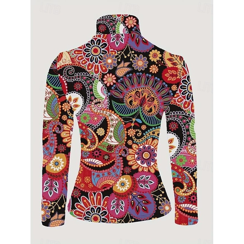 Women's Tunic T Shirt Elegant Bohemia Vintage Long Sleeve Regular Tops Turtleneck Vacation Going out Red Fall Winter Prefall4