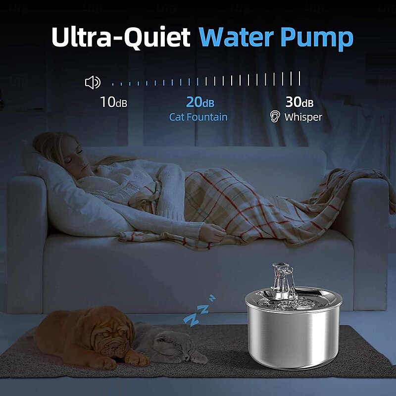Dog Cat Pets Automatic Drinking Bowl 2.4 L Stainless steel Durable Easy to Install Fountain Solid Colored Silver Bowls & Feeding Home3