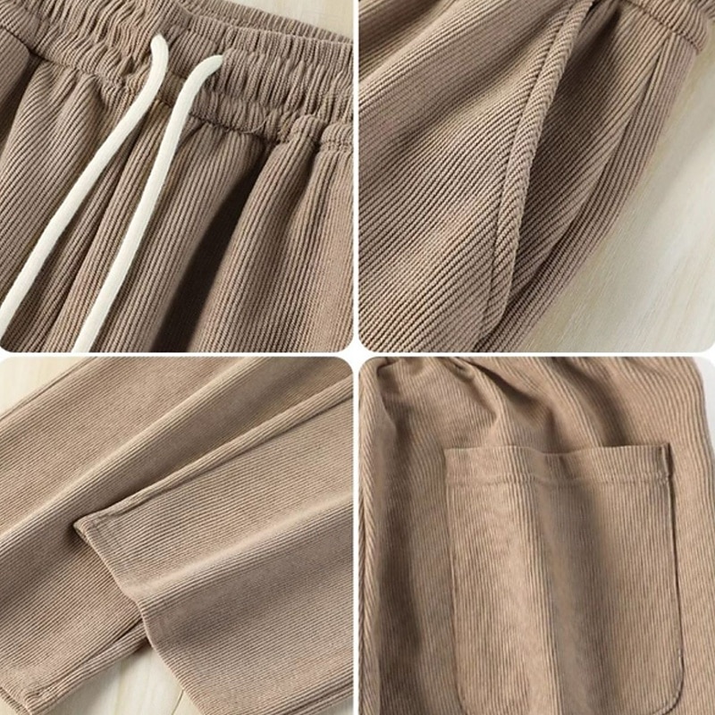 Men's Dress Pants Corduroy Pants Trousers Casual Pants Drawstring Elastic Waist Straight Leg Plain Comfort Warm Full Length Outdoor Casual Daily Fashion Streetwear Black Khaki4