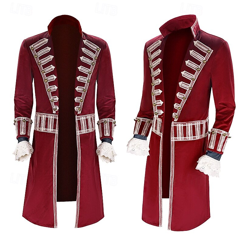 Captain Hook Coat Rococo Medieval Movie Cosplay for Men's Adults' Masquerade Party