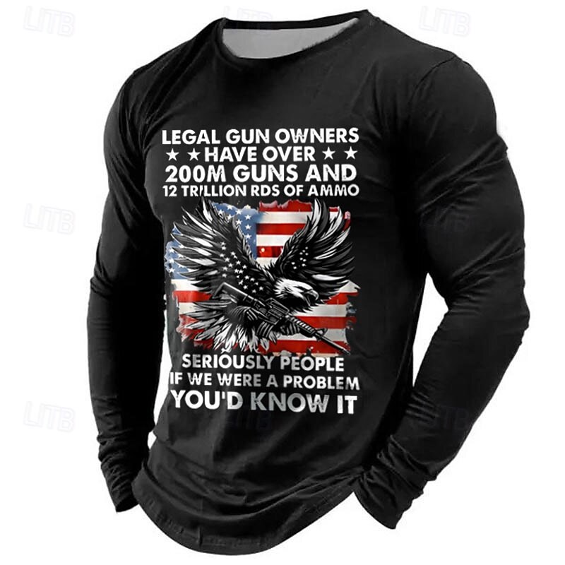 Veterans Day Men's Patriot Patriotic Veteran American US Flag Eagle Patriotic T shirt Long Sleeve T shirt 3D Print Crew Neck Shirt Casual Street Casual Daily Black Green Gray Summer Spring Fall2