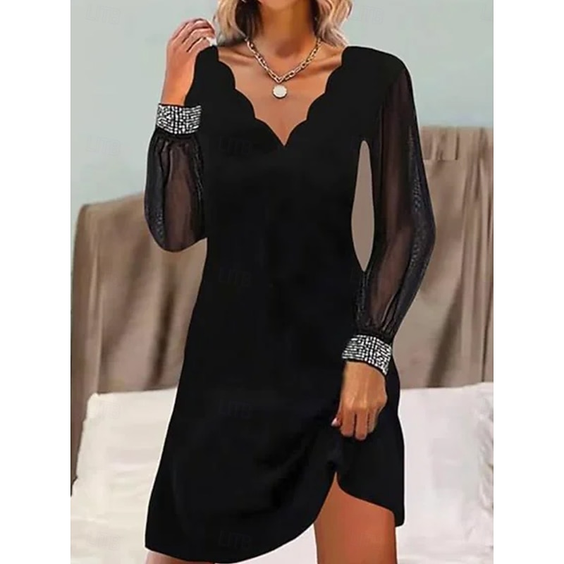 Women's Maxi Dress Black Dress Cocktail Dress Sheath Dress Formal Dress Elegant Vacation Regular Fit Solid Color Long Sleeve V Neck Black Fall