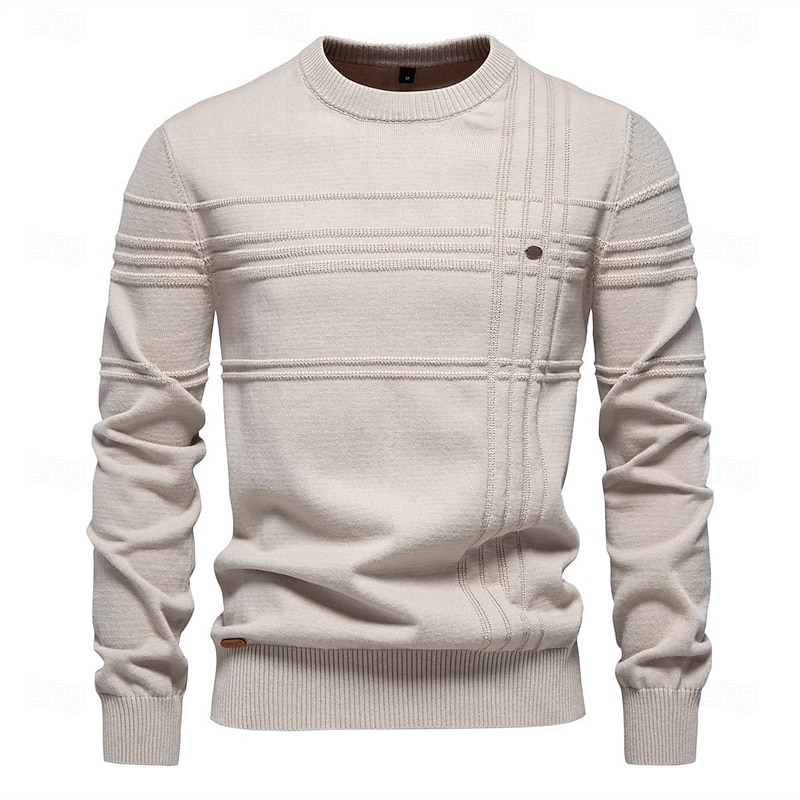 Mens Crewneck Pullover Sweater Knitted Cotton Stripped Quality Autumn Winter Warm Sweaters for Men2