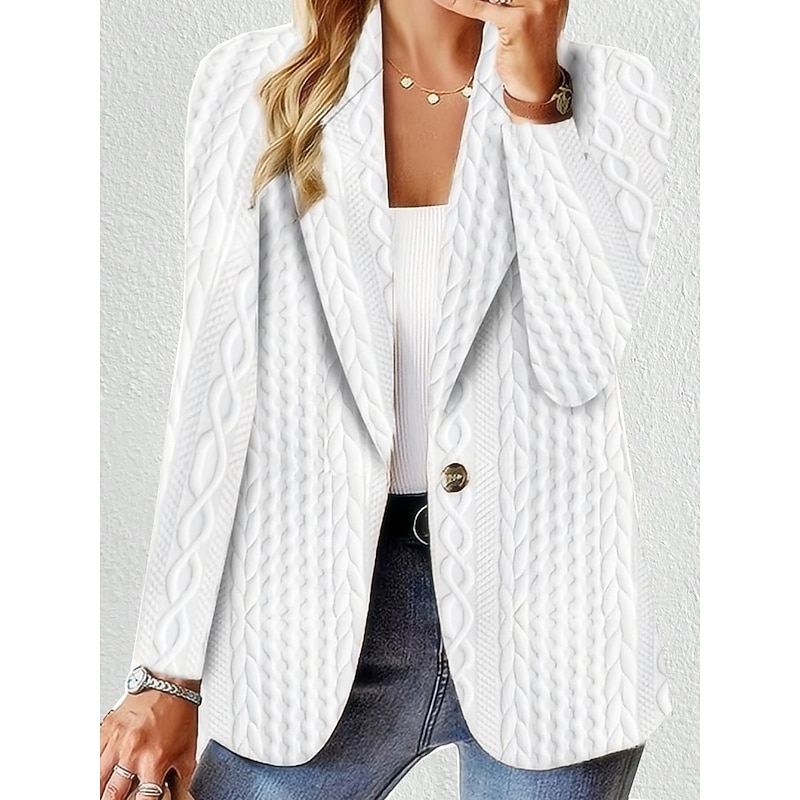 Women's Casual Jacket Textured Jackets Adjustable Solid Color Casual / Daily Stylish Regular Fit Outerwear Long Sleeve Spring White S
