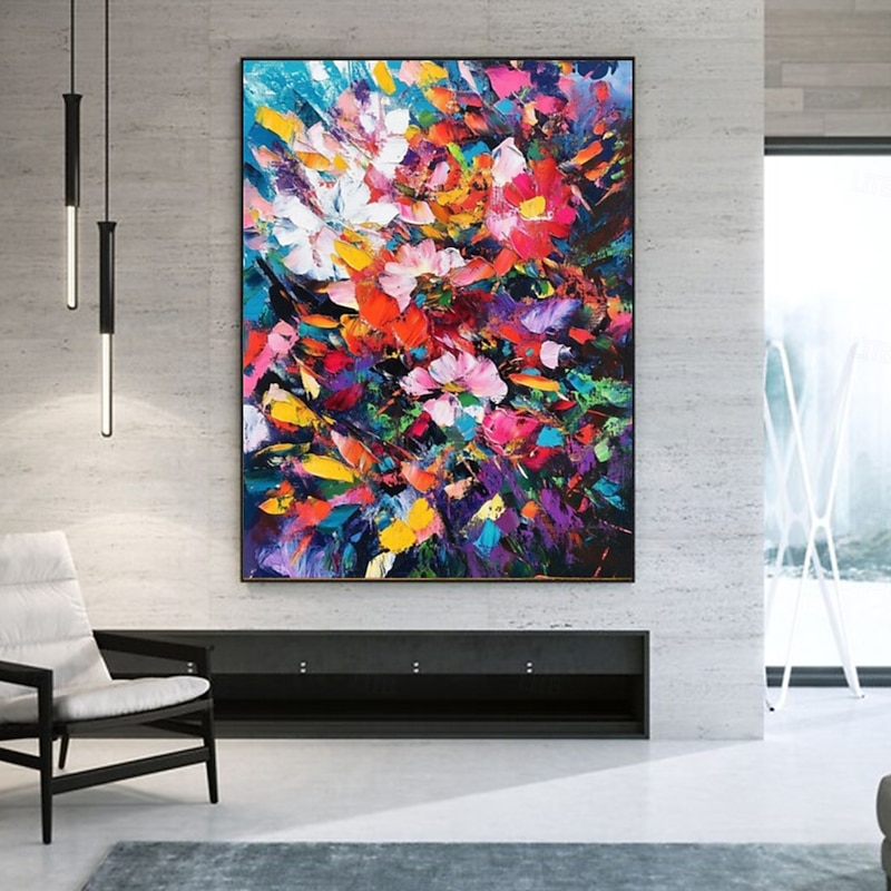 Handmade Oil PaintingCanvasWall Art DecorationAbstract Knife PaintingFlowers BlueFor Home Decor Rolled Frameless Unstressed Painting2