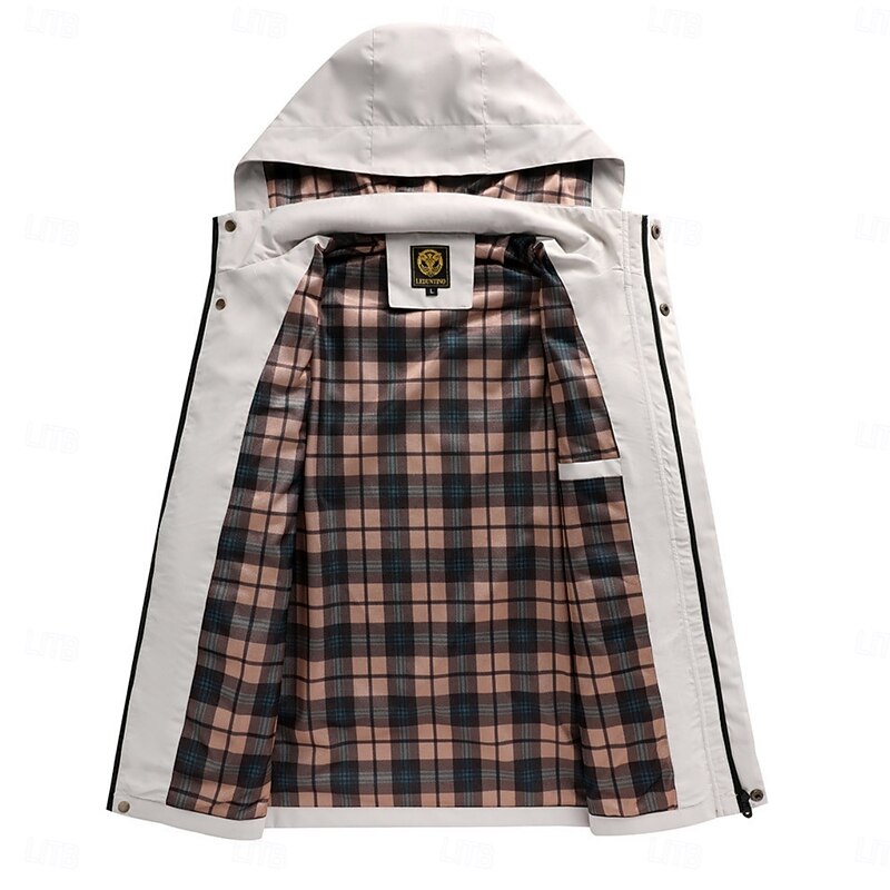 Men's Winter Jacket Sport Coat Raincoat Hiking Jacket Outdoor Camping & Hiking Waterproof Windbreaker Zipper Pocket Fall Winter Solid Color Fashion Streetwear Hooded Regular Black White Burgundy3