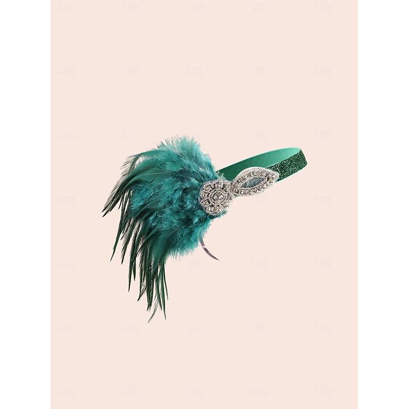 Red Feather Headband with Rhinestone Detail – Elegant 1920s Gatsby Style for Women, Great for Costume Parties and Vintage-Themed Events4