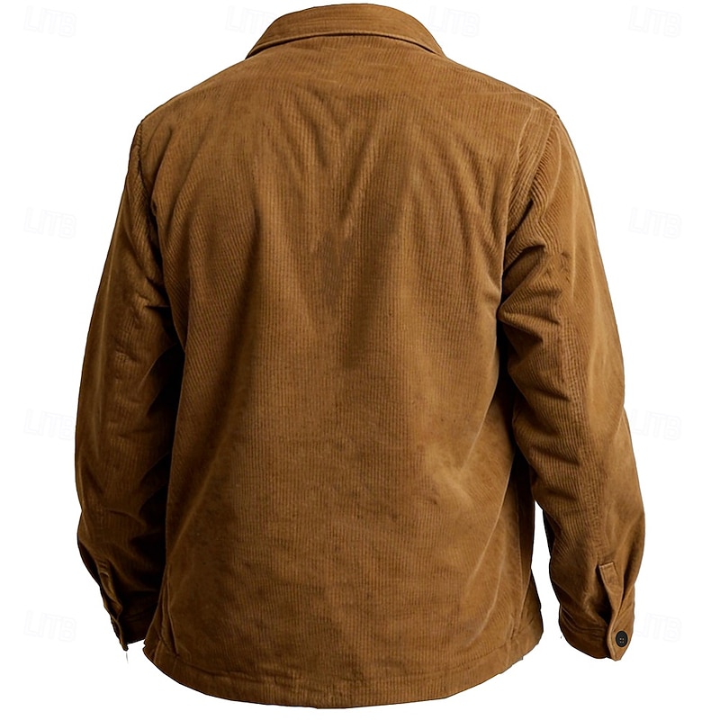 Men's Solid Color Cowboy Corduroy Shirt Shirt Jacket Overshirt Long Sleeve Vintage Tribal Dailywear Fall & Winter Turndown Collared Shirts Buttons 3D Print 2 Pockets 1pc Army Green Navy Blue Brown2