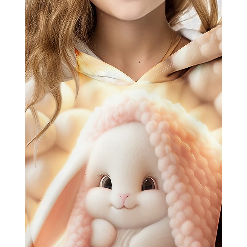 Easter Girls' 3D Graphic Rabbit Hoodie Long Sleeve Fall Winter Fashion Adorable Basic Kids 4-12 Years Hooded Outdoor Casual Daily Regular Fit3