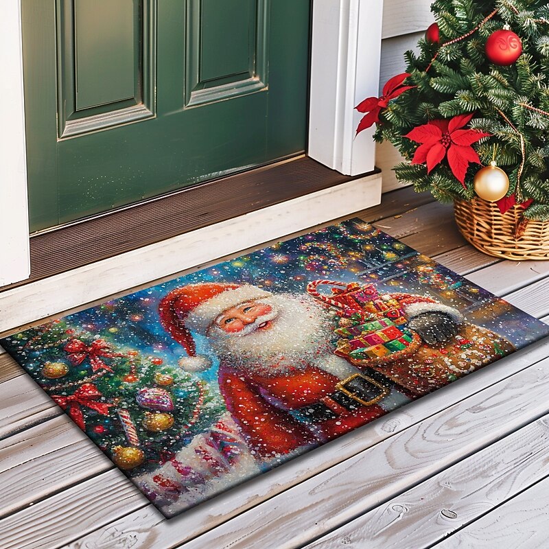 Christmas Decoration Doormat Xmas Santa Pointillism Kitchen Mat Floor Mat Non-Slip Area Rug Oil Proof Rug Indoor Outdoor Mat Bedroom Decor Bathroom Mat Entrance Rug3