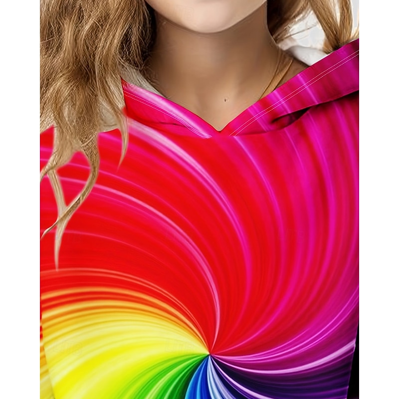 Girls' 3D Graphic Rainbow Hoodie Long Sleeve Fall Winter Fashion Adorable Basic Kids 4-12 Years Hooded Outdoor Casual Daily Regular Fit3
