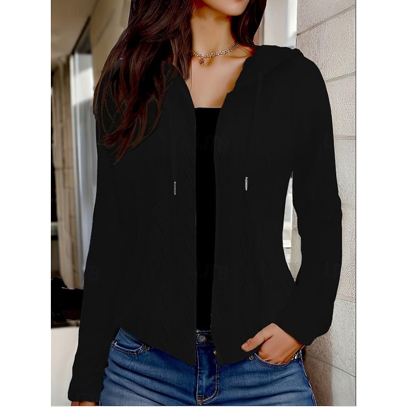 Women's Hoodie Sweatshirt Elegant Fashion Plain Work Dailywear Casual Hooded Long Sleeve Black White Fall Winter4