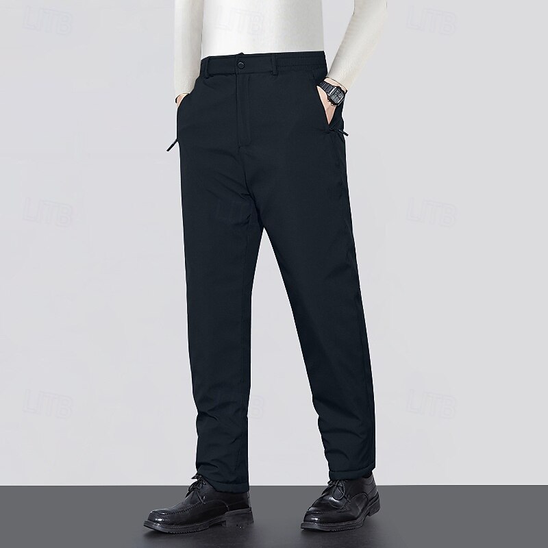 Men's Sherpa Dress Pants Fleece Pants Trousers Suit Pants Pocket Elastic Waist Straight Leg Plain Comfort Warm Full Length Business Casual Daily Fashion Streetwear Black Blue 6
