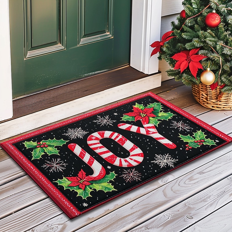 Christmas Decorations Doormat Candy Cane Pointessia Kitchen Mat Floor Mat Non-Slip Area Rug Oil Proof Rug Indoor Outdoor Mat Bedroom Decor Bathroom Mat Entrance Rug