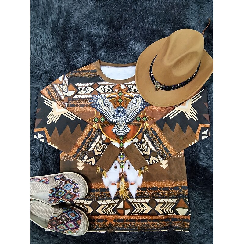 Women's Sweatshirt Tribal Street Dailywear Print Vintage Casual Crew Neck Long Sleeve Micro-elastic Fall Winter Comfrt Breathable Soft Fabric4