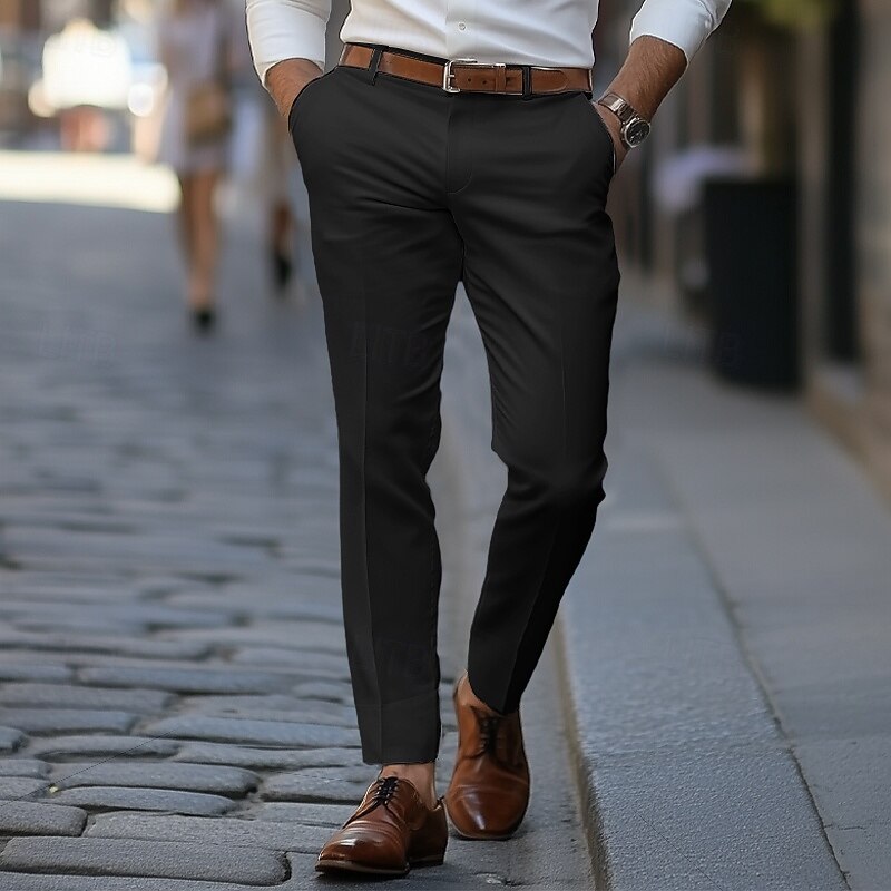 Men's Dress Pants Trousers Suit Pants Pocket Plain Comfort Soft Full Length Wedding Business Casual Fashion Streetwear Black White2