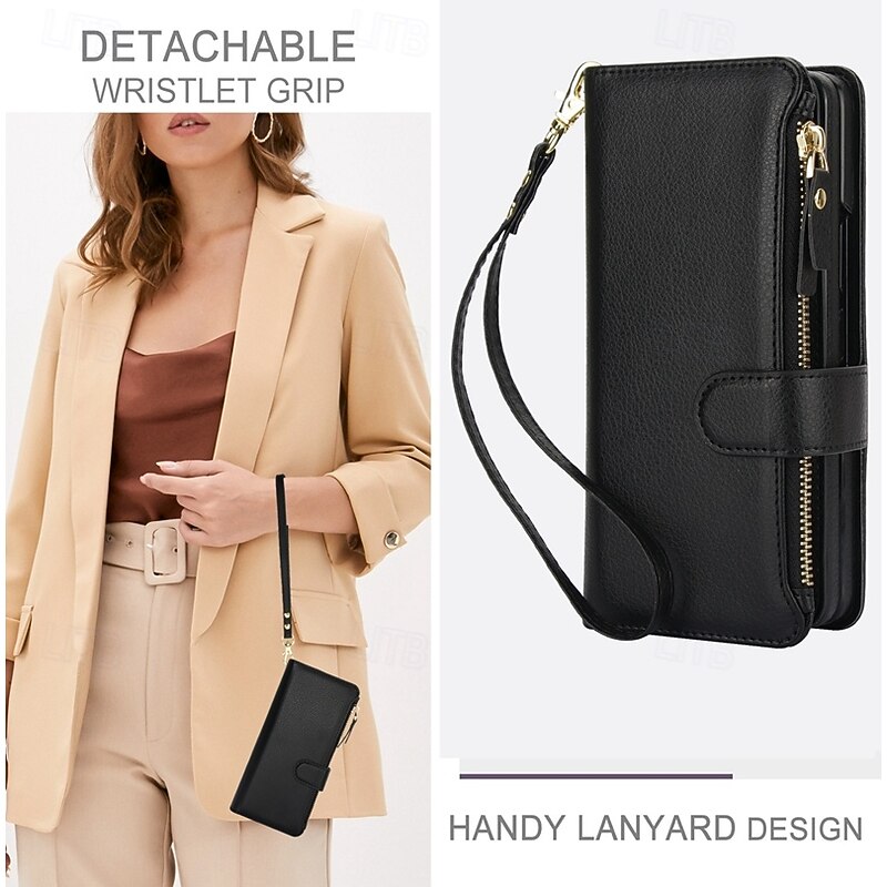 Phone Case For Samsung Galaxy Z Fold 7 Z Fold 6 Z Fold 5 Z Fold 4 Z Fold 3 Wallet Case with Stand Holder Magnetic Zipper Retro TPU PU Leather3