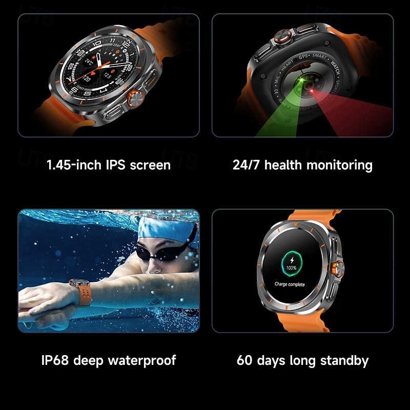 Smart Watch 1.45 inch Smartwatch Fitness Running Watch Bluetooth Pedometer Call Reminder Activity Tracker Compatible with Android iOS Women Men Long Standby Hands-Free Calls Waterproof2