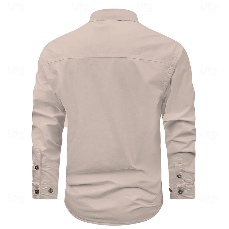Men's Cow Work Shirt Western Shirt Cargo Shirt Long Sleeve Casual Tactical Sports & Outdoor Going out Winter Spring &  Fall Turndown Print Black off-white Khaki2
