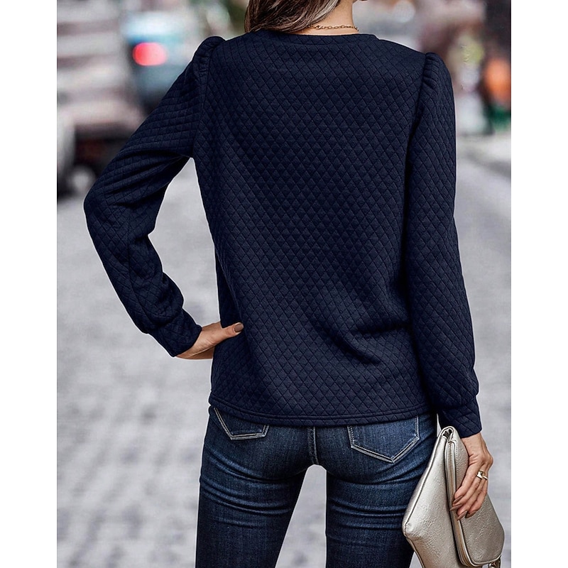 Women's Shirt Texture Sweatshirt Waffle Sweatshirt  Solid Color Business Modern Long Sleeve Crew Neck Regular Tops Work Black Navy Blue Brown Beige Fall Winter2