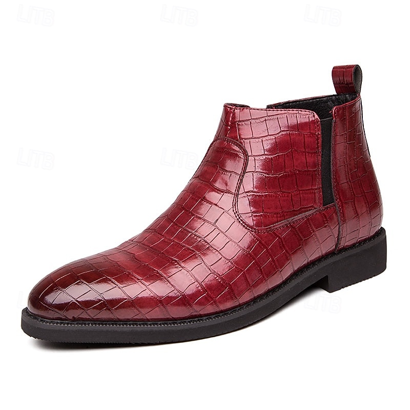 Men's Red Crocodile Pattern Chelsea Boots - Sleek Patent Faux Leather Ankle Boots for Christmas,Formal Events and Parties2