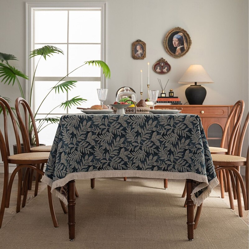 Jungle Pattern Table Cloth Retro Floral Table Cover Jacquard Tablecloth Red Elegant Style Custom Living Room Spring Home Decor Custom Size4