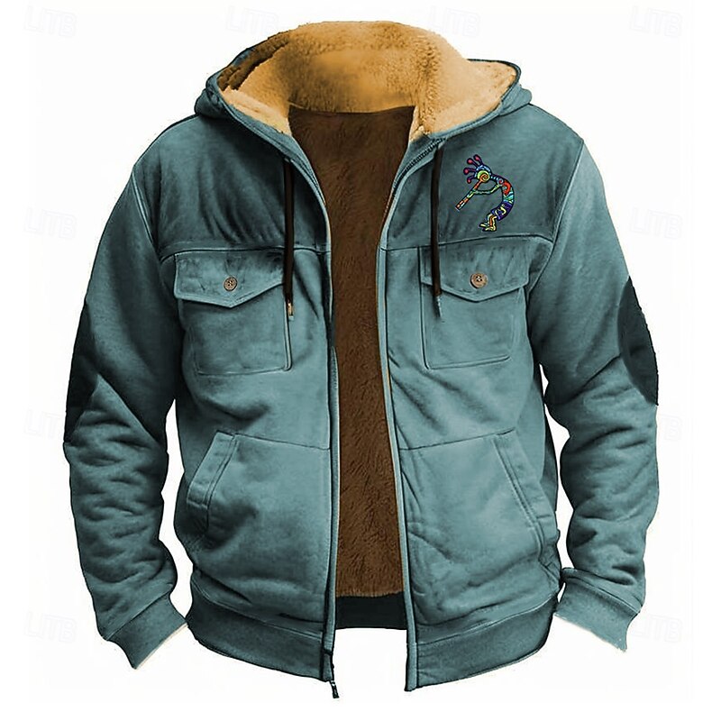 Men's Bandana Print Fleece Hoodie Hoodies Bohemia Fashion Long Sleeve Hooded Holiday Streetwear Black Red Zipper Pocket Fall Winter Designer2