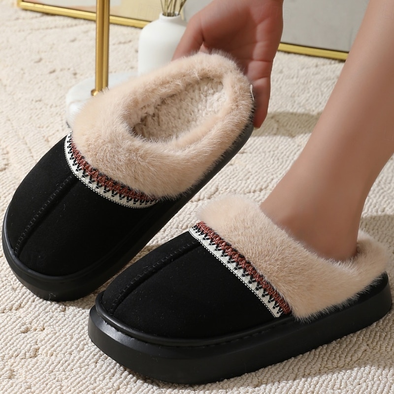 Furry Thick-Soled Slippers Autumn & Winter Cotton Outdoor Slippers with Warm Plush Interior Thick Plush Home Comfort