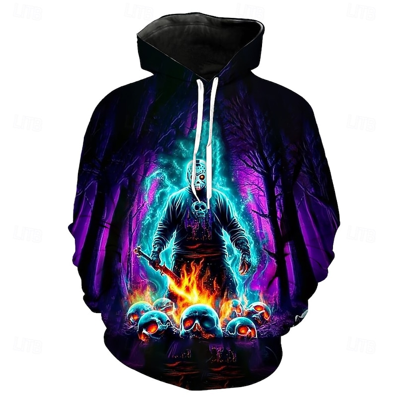 Killer Jason Voorhees Hoodie Pullover Halloween 3D Graphic For Couple's Men's Women's Adults' Halloween Carnival Masquerade 3D Print Party Casual Daily