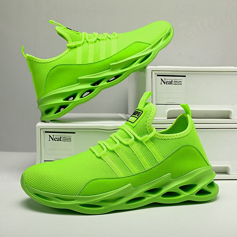 Men's Neon Green Breathable Mesh Athletic Sneakers with Hollow Out Sole - Lightweight Running and Sports Shoes for Gym, Training, and Casual Wear2