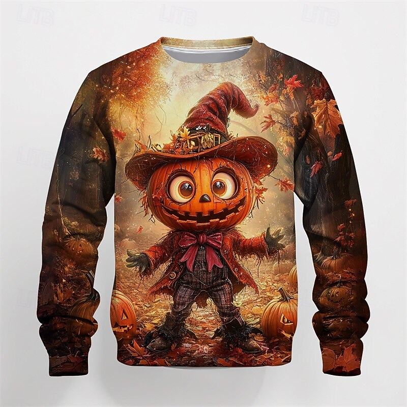 Halloween Boys 3D Graphic Cartoon Pumpkin Sweatshirt Long Sleeve Spring Fall Fashion Basic Polyester Kids 4-12 Years Crew Neck Outdoor Casual Daily Regular Fit2