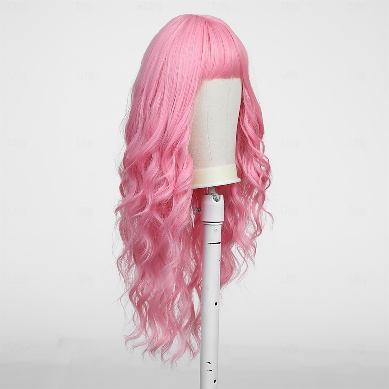 Synthetic Wig Uniforms Career Costumes Princess Curly Wavy Middle Part Layered Haircut Machine Made Wig 24 inch Pink+Red Synthetic Hair Women's Cosplay Party Fashion Pink3