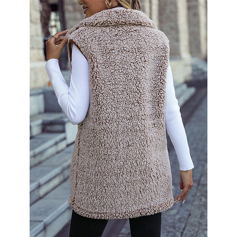 Women's Fleece Jacket Fleece Vest Teddy Coat Warm Breathable Pocket Fleece Lined Casual Plain Vacation Street Daily Wear Going out Single Breasted Regular Turndown Regular Fit Sleeveless Outerwear2