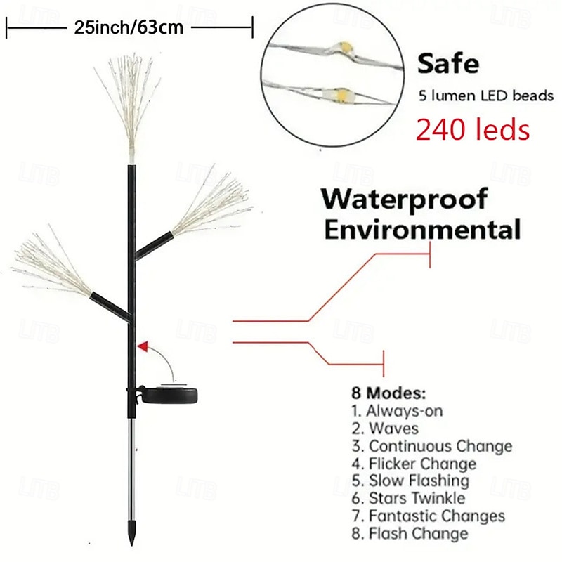 Solar Fireworks Light 3in1 Solar Ground Insertion Dandelion Light String Outdoor Waterproof Christmas Decorative Light 1/2pcs4