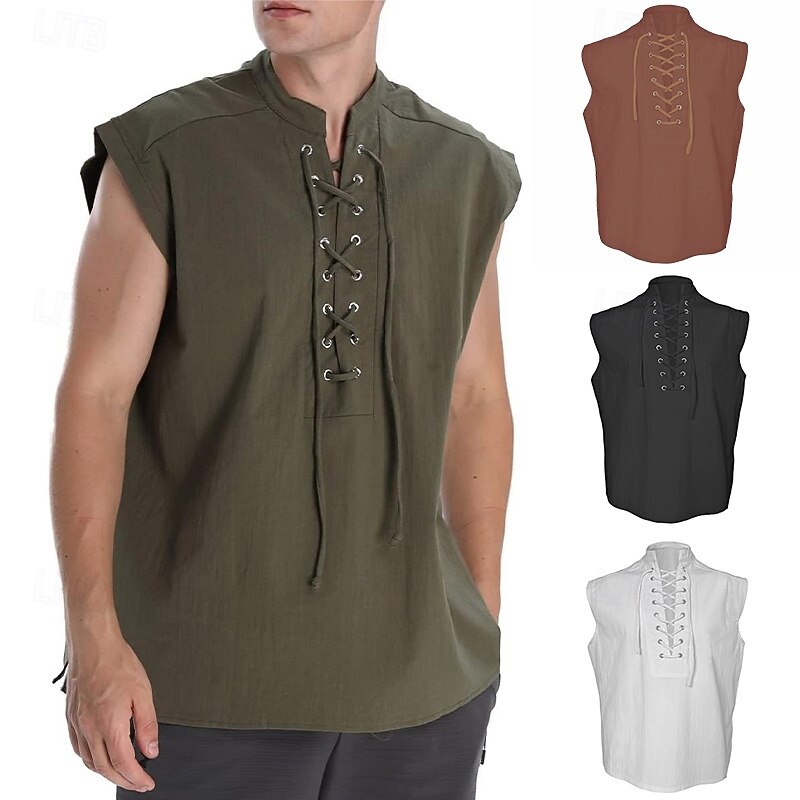 Pirate Viking Retro Vintage Medieval Renaissance Vest T-shirt Men's Costume Vintage Cosplay LARP Shirt Halloween